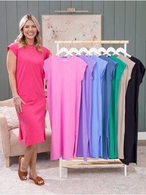 Sleeveless Crewneck Midi Dress - Hot Pink